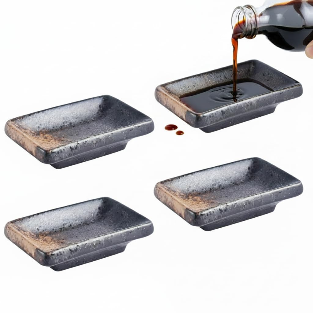DOITOOL Ceramic Dipping Bowls Set : 4PCS Rectangular Soy Sauce Dish Pots, Versatile Japanese Dipping Bowls for Condiments, Ceramic Tableware for Home and Restaurant Use，8.5 * 5.5cm
