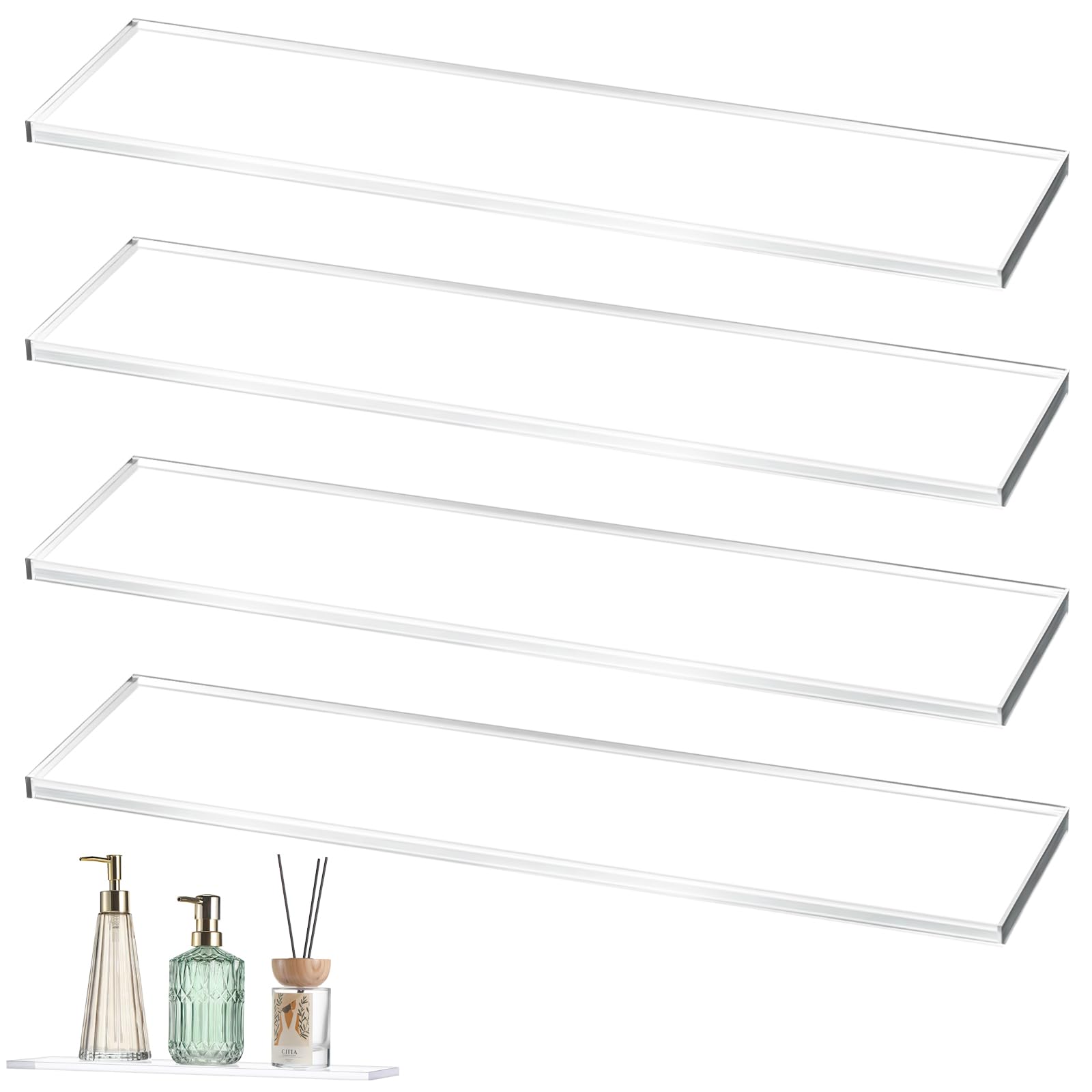 Photo 1 of Leinuosen 4 Pcs Medicine Shelves 13.75 Inch Acrylic Medicine Cabinet Replacement Shelves Suitable for Bathroom Living Room Kitchen Wall Mounted and Hanging Cabinet