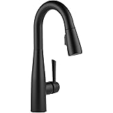 Delta Essa Matte Black Bar Sink Faucet with Pull Down Sprayer, Modern Single Hole Prep Sink Faucet, Single Handle, Matte Black 9913-BL-DST