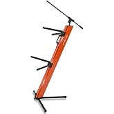 Fat Toad Column DJ Keyboard Stand 2-Tier with Mic Boom Arm Adapter (SlidingTower Series) &ndash; Holder for Digital Turntable, Audio Gear, Studio Synthesizer &ndash; Double Electronic Piano Mount Platform