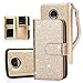 TabPow Moto Z Play Droid Case, 10 Card Slot - [ID Slot] Wallet Folio PU Leather Case Cover with Detachable Magnetic Hard Case for Motorola Moto Z Play Droid (2016) - Glitter Gold