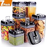 Senbowe [7-Piece] Air-Tight Food Storage Container Set with Durable Plastic,BPA Free,Clear Containers,Stackable Design, for Organizing Kitchen Space - Upgrade Black Lids (3.8×3.8