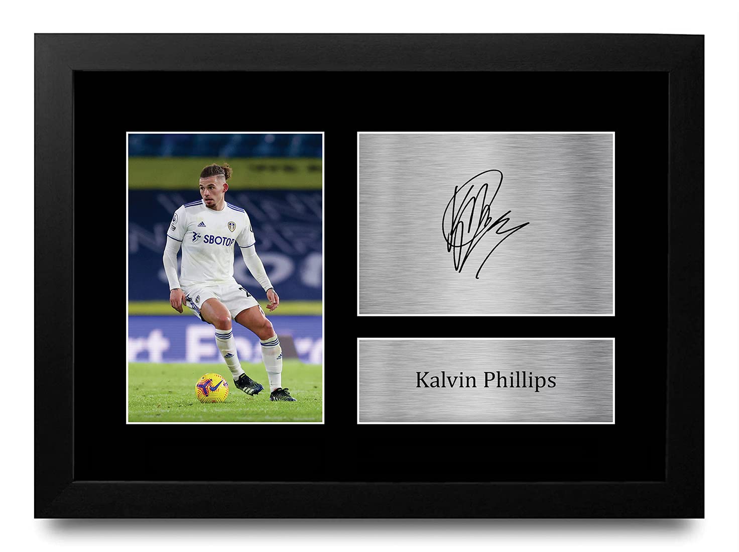 HWC Trading FR A4 Kalvin Phillips Leeds United Gifts Printed Signed Autograph Picture for Football Fans and Supporters - A4 Framed