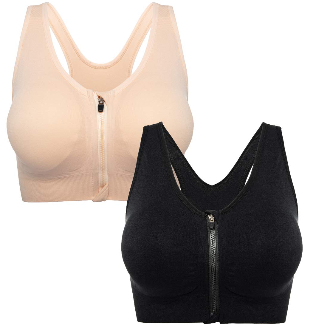 Women's Zip Front Sports Bra Wireless Post-Surgery Bra Padded Active Yoga Sports Bras Girl Sleep Bra Plus Size Wide Straps Gym Bra S 4xl
