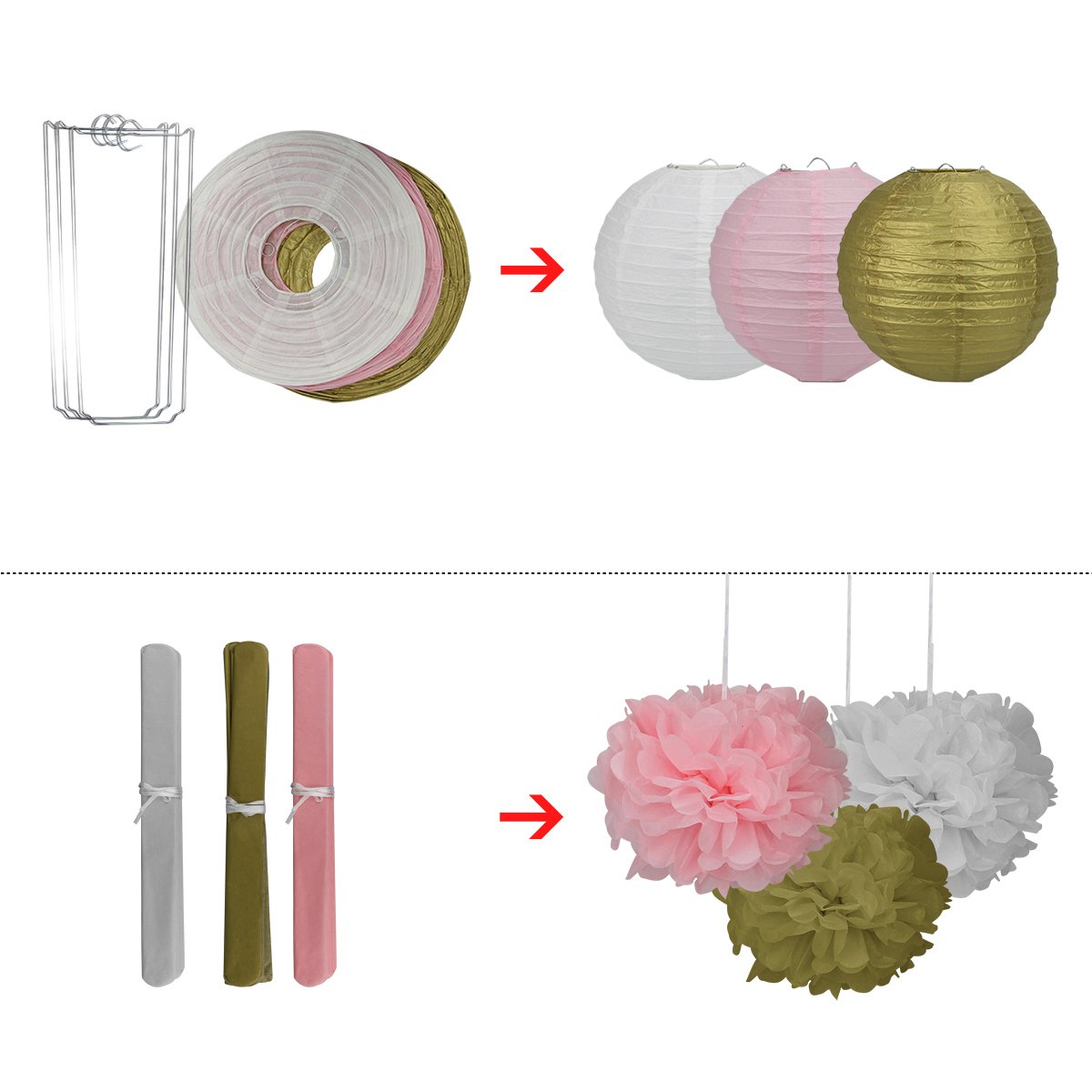 YaphteS Tissue and Paper Pom Poms decoration Colorful Paper Lantern and Pompoms Best for party and wedding decorations DIY Party Supplies