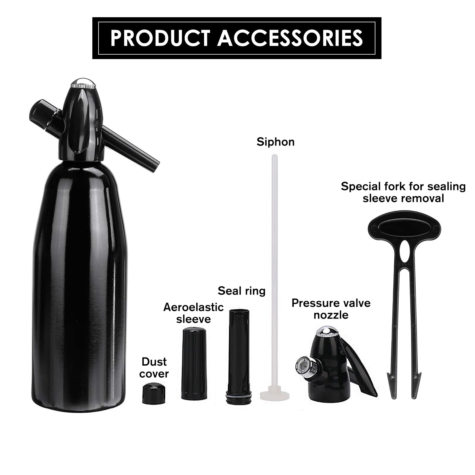 Sparkling Water Maker, 1L Soda Siphon, Aluminum Sodastream Soda Makers for Home, Portable Water Maker for Soda Water, Cocktails or Soda Water, Use 8 gram CO2 Cartridges(Not Included)