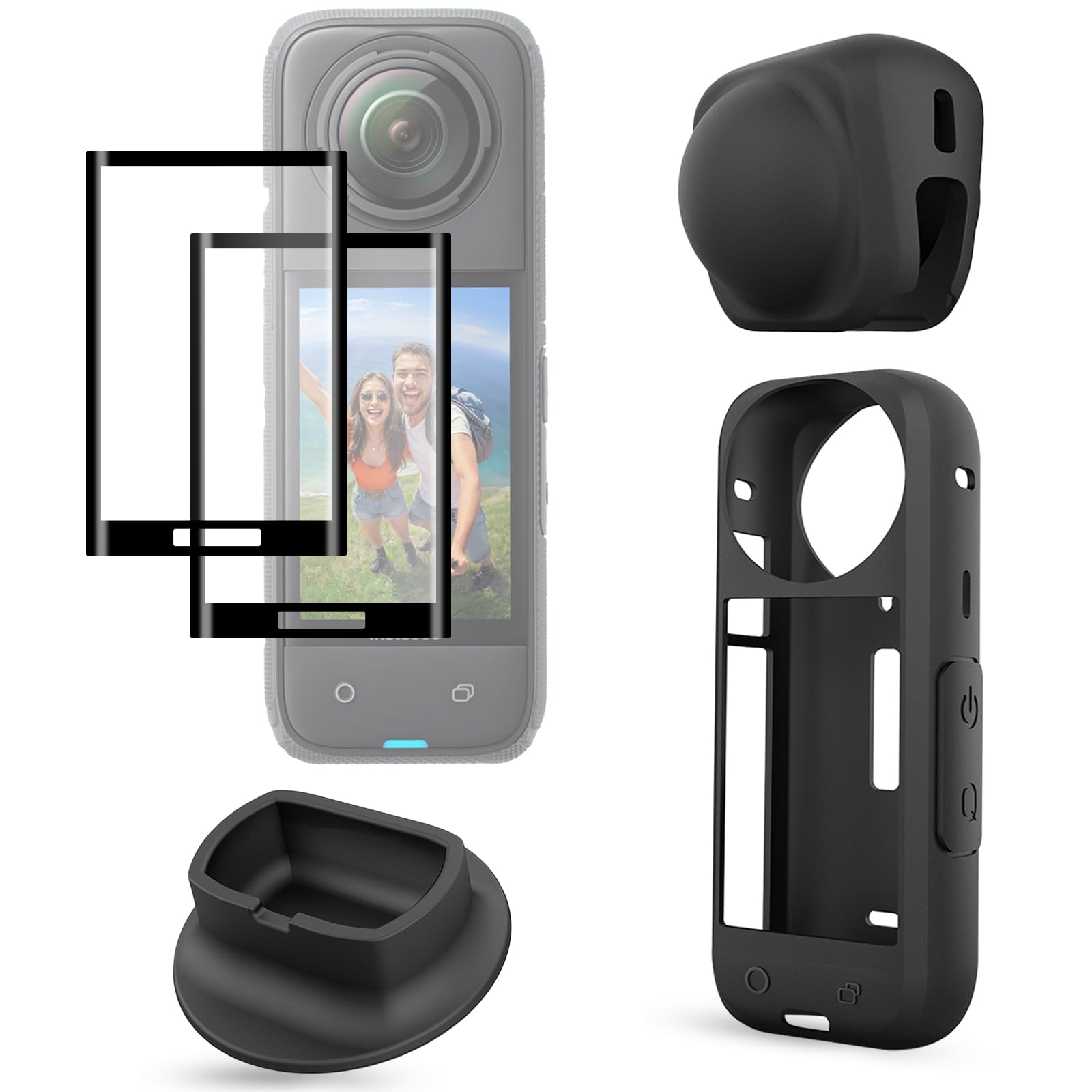 FiTSTILL Protector Set for INSTA 360 X4,Optical Tempered Glass Screen Protectors + Protective Case + Silicone Lens Cover + Silicone Support Base, X4 Protective Accessories