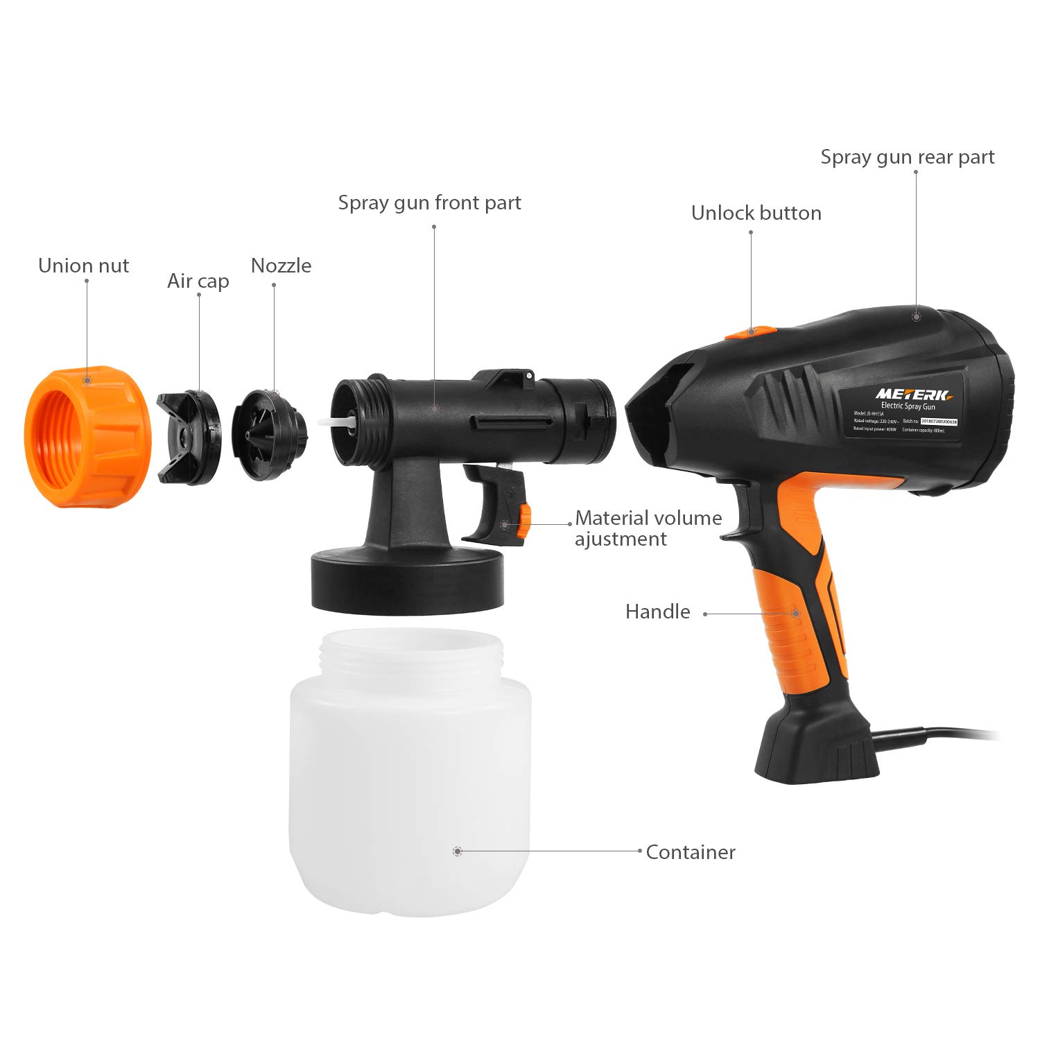Paint Sprayer,Meterk Electric Spray Gun 400W Advanced Handheld Paint Gun with 3 Spray Patterns