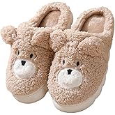 FAYUEKEY Cut Puppy Teddy Animal Slippers For Women Men Girls Winter Bear Warm Memory Foam Cotton Home Soft Plush Fur Shoes Indoor Outdoor
