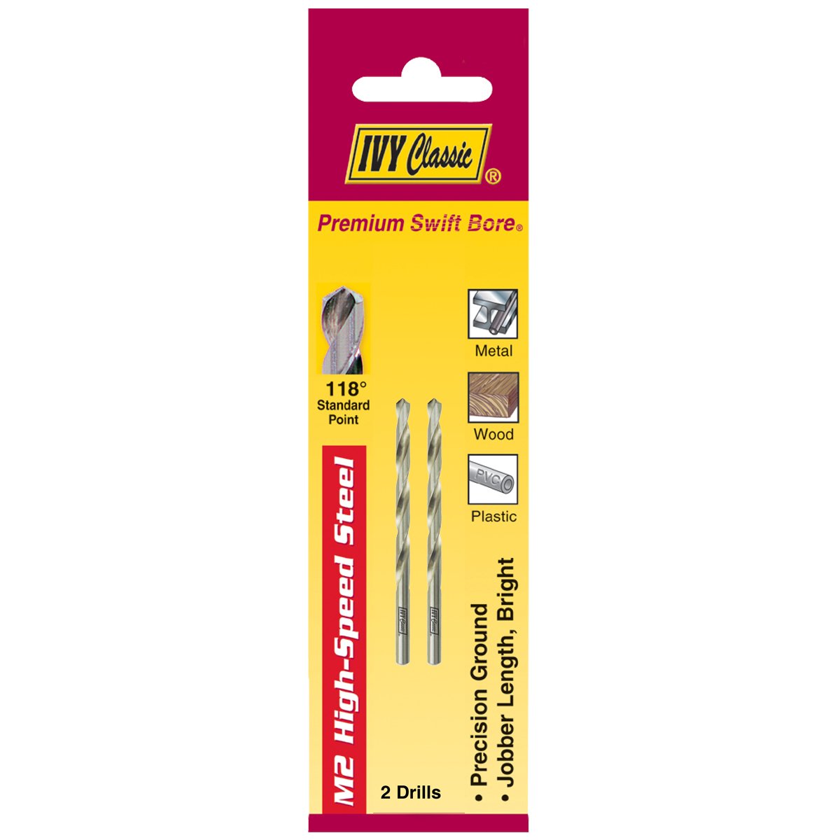 IVY Classic 01108 1/8-Inch M2 High Speed Steel Drill Bit, 118-Degree Point, 2/Card