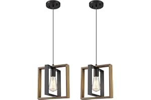 Ken & Ricky Farmhouse Pendant Lighting Fixture, Soild Wood Hanging Light, Rustic Kitchen Island Light Fixture with Adjustable Cord for Entryway Dinning Room Bathroom Bedroom - 2 Pack