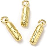 KitBeads 10Pcs 18k Real Gold Plated Pill Column Medical Charms Brass Word Medicine Chill for Earring Necklace Jewelry Making