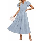 ZESICA Women's Summer Casual Maxi Dress 2026 Puff Short Sleeve V Neck Ruffle Tiered Flowy Boho Beach Dresses