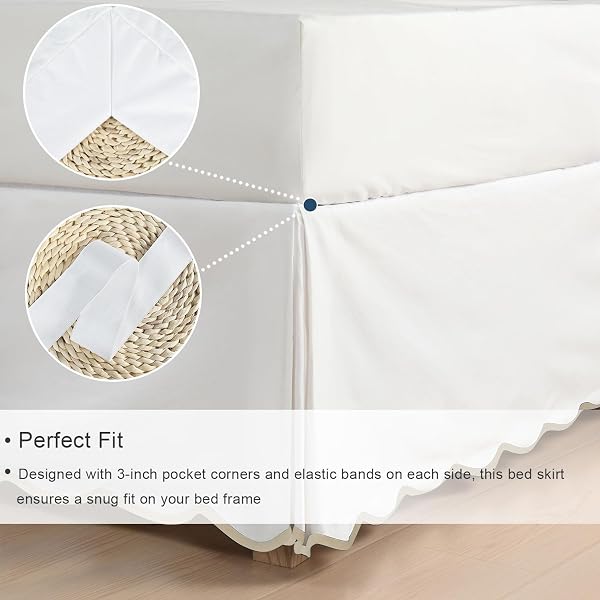 HIG OFF WHITE CHIC KING BED SKIRT – EASY FIT SCALLOP EDGE PLEATED BEDSKIRTS, 14 INCH DROP ANTI-SLIP DUST RUFFLE, THICK FABRIC FOR ENHANCED PRIVACY, PRE-WASHED FOR LONG-LASTING USE(N60022)