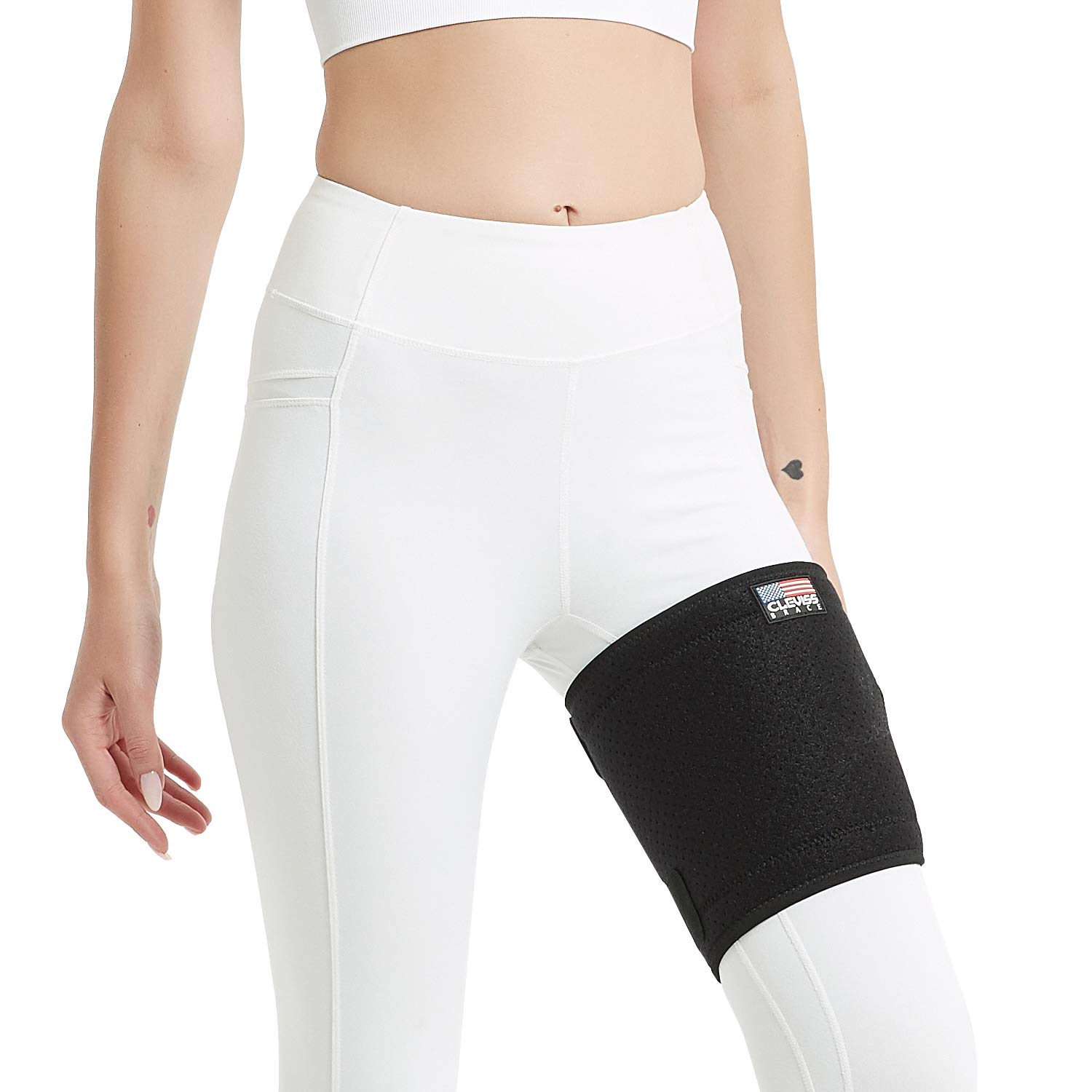 ClevissBrace Adjustable Thigh Brace Support, Compression Hamstring Quad Wraps Prevent Leg Sprains, Strains, Tendonitis Injury, Compression Sleeve with Anti- Slip Silicone Strips for Men and Women: Industrial & Scientific