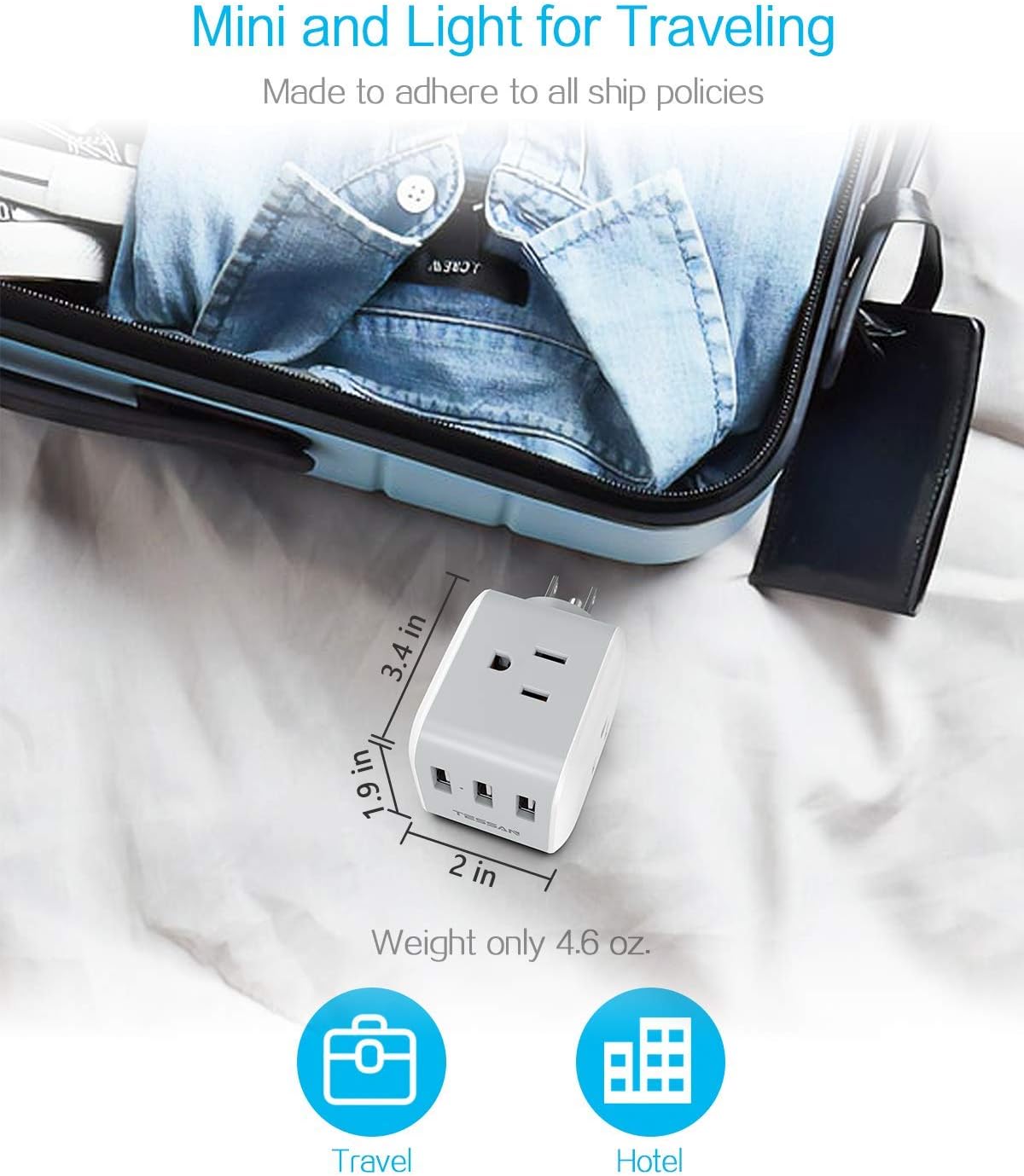 Multi Plug Outlet Extender with 3 USB Charger, TESSAN Power Charging Cube Expander for Wall Outlet Box, Multiple Electrical Outlet Splitter for Home, Office, Dorm Essentials - - 