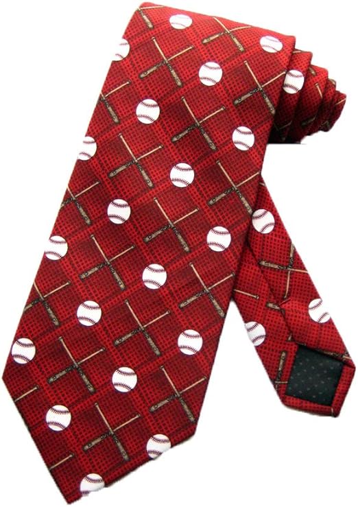 Men's Burgandy Red Baseball Diamond Sport Bat Ball Necktie