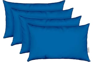 RSH DECOR: Sunbrella Lumbar Throw Pillows Set of 4 | 20” x 12" | Water and Fade-Resistant Performance Fabric | Outdoor Support Pillows for Patio Furniture | Canvas Pacific Blue