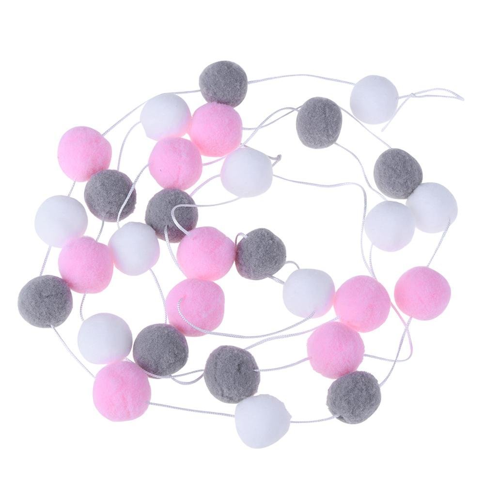 2PCS Felt Ball Garland, Colored Pom Pom Garland with 60 Balls Hanging Ornaments for Valentine's Day White Pink and Gray Felt Ball Decoration For Bedroom Party Birthday