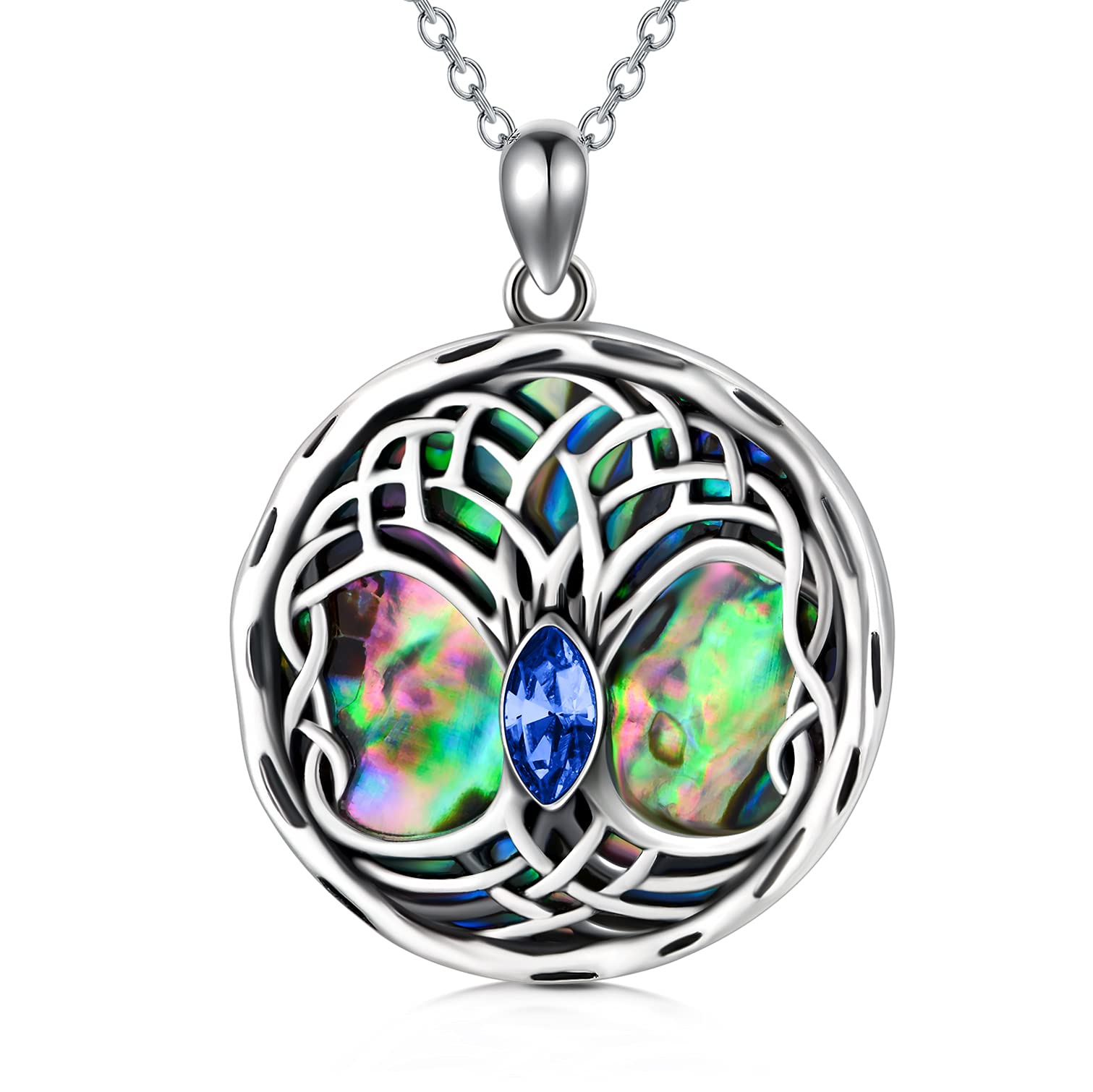 AOBOCO Celtic Tree of Life Necklace Sterling Silver Family Tree Pendant Necklace, Birthday Jewellery Gifts for Women Her (Dark blue) — image 1