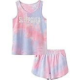 Beezizac Tie Dye Pajamas for Girls - 100% Cotton Glitter Butterfly Cat Summer Short Sleeve PJ Set Tween Clothes Size 4T - 18