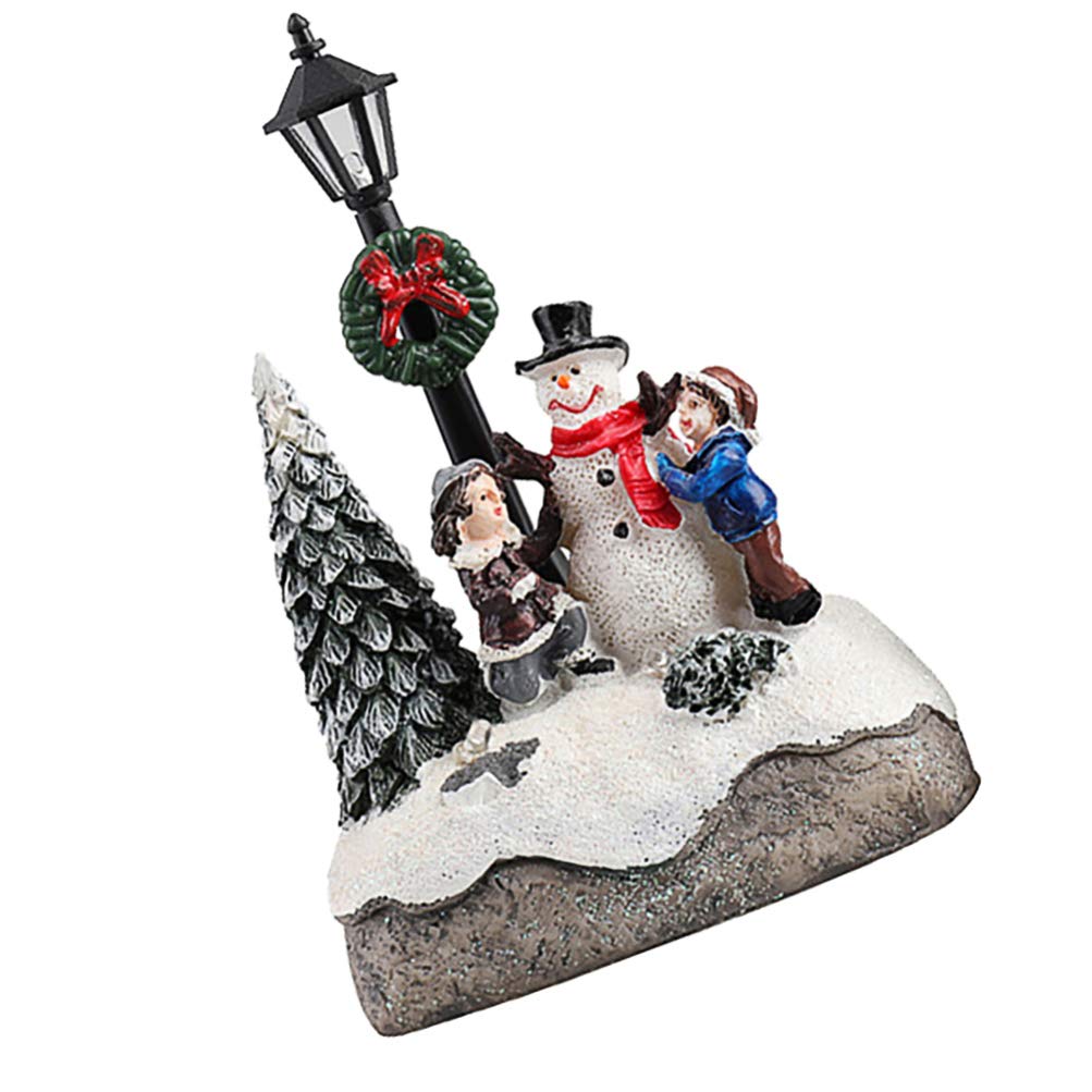 Amosfun Christmas Illuminated House Village LED Christmas House Illuminated Christmas Decorations Resin Snow Village Houses Shelf Fireplace Table Centrepiece Holiday Party Supplies Favours