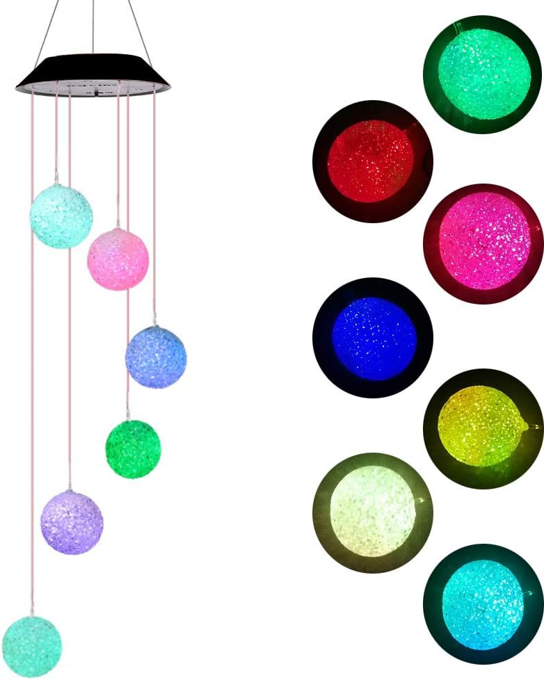 Lighten Glimmer Solar Wind Spinner Color Changing Glow Ball Wind Chime Lamp Mobile For Home Outdoor Garden Ligting Decor