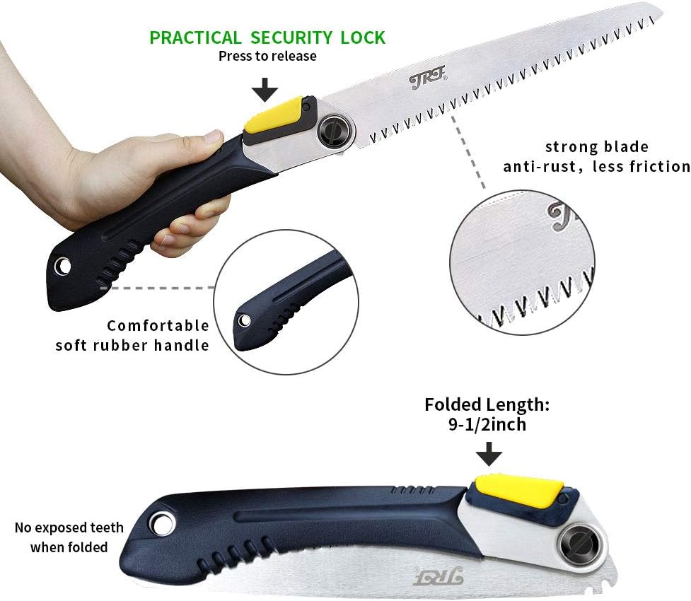 JRF Folding Hand Saw Heavy Duty Extra Long 9 Inch Blade Hand Pruning Saw,Shaped Sawtooth Blade with Durable SK-5 Steel for Bone, Dry Wood, Trimming Branches, Camping, Clearing Forest Trails, Hunting: Home Improvement