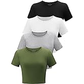 Kole Meego Cotton Workout Tops for Women Crop Tops Trendy Going Out Tops Gym High Neck Summer Shirts 4 Pack