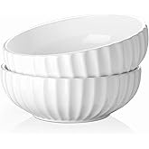 DOWAN 9.8'' Serving Bowls, 86 oz Large Salad Bowl, Ceramic Serving Dishes, Set of 2, Pumpkin Shape for Christmas, Entertaining, Party, Kitchen, Dinner, Banquet, Housewarming Gift, White