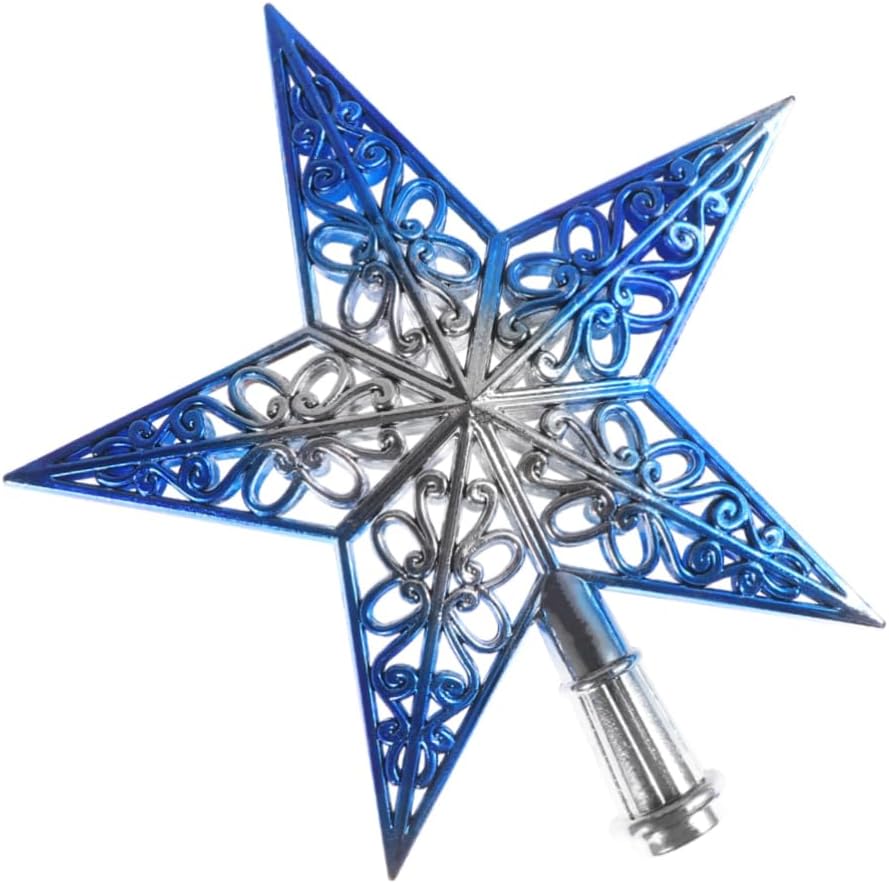 Tree Toppers - Beatifufu Christmas Blue Star Xmas Tree Moravian Star Tree Topper Hollow Star Tree Topper Star Garland Retro Decor Blue Decor Gold Locket Wreath Ornament Artificial Tree 3D Projector Flash