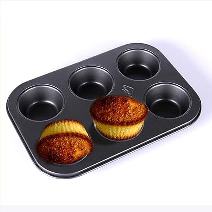 PINDIA Aluminium Steel 6 cups Non Stick Baking Pan Bakeware moulds for Muffins Cupcake desserts pastries tarts pie-dishwasher safe