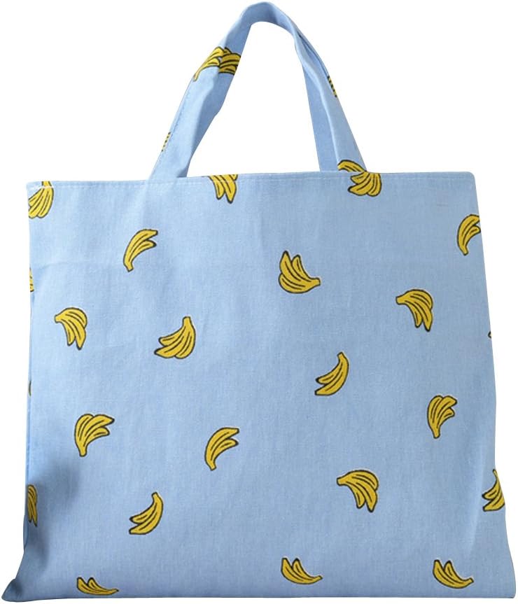 Caixia Women's Cotton Banana Print Blue Canvas Tote Shopping Bag