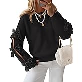 ZESICA Women's Oversized Bow Sweaters Fall 2026 Cute Crewneck Long Sleeve Knit Pullover Sweater Jumper Tops