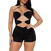 magorange Women Sexy Halter Jumpsuits Hollow Out Backless Tube Bodycon Shorts One Piece Outfits Romper