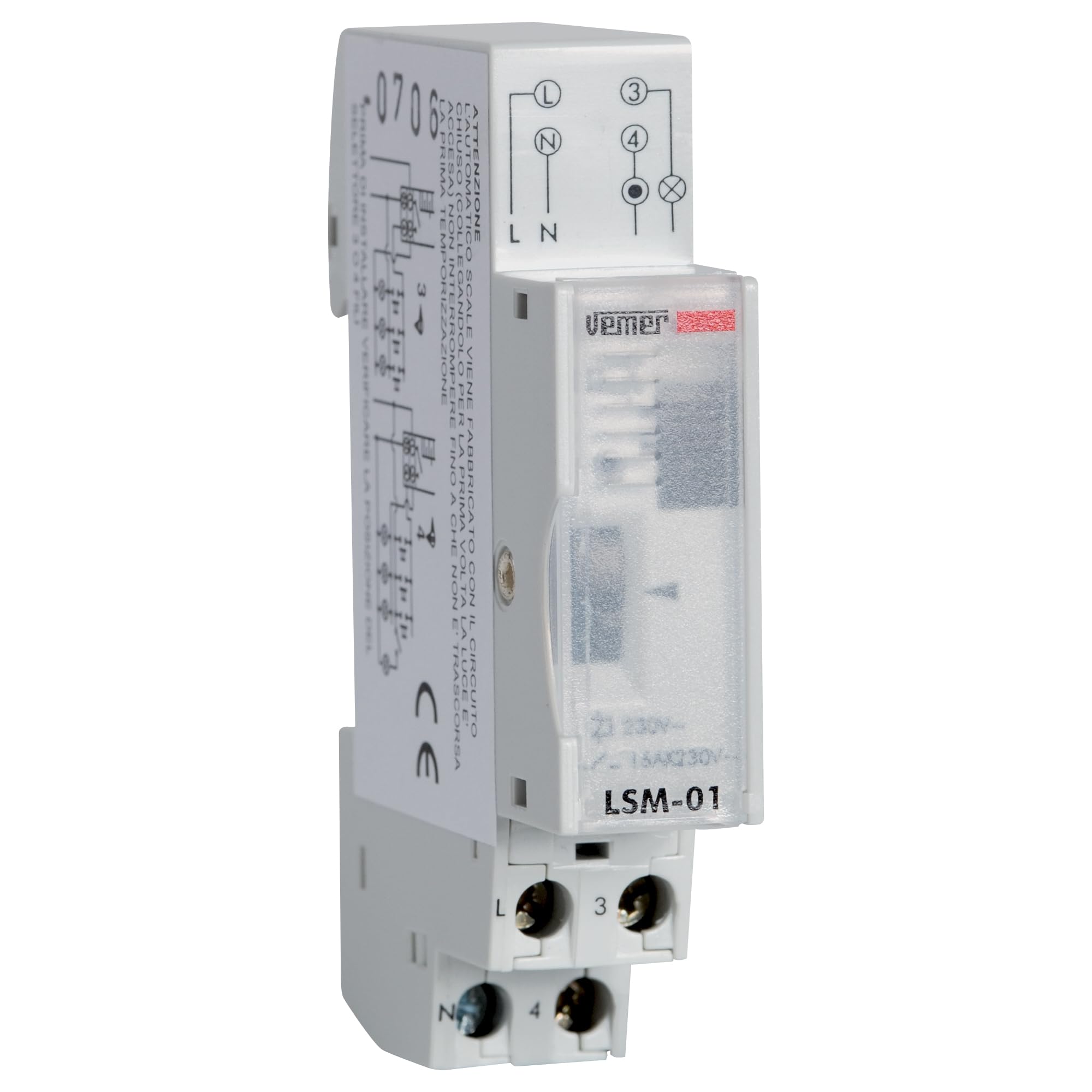 VEMER VE073300 model LSM-01 Switch for staircase lighting control. DIN rail mounting, color grey