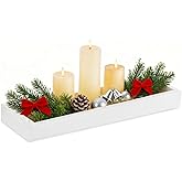 Hanobe Rectangular Long Narrow Tray: White Decorative Rectangular Candle Holder Centerpiece Tray Decor Serving Tray No Handle for Dining Table Coffee Bar Living Room Home Decor