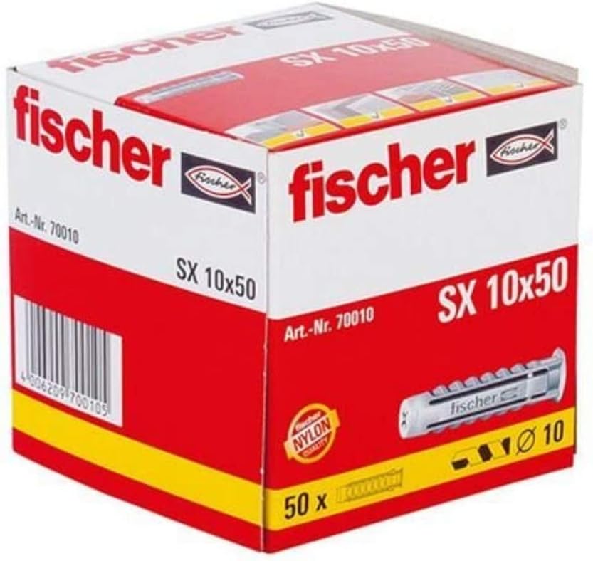 fischer 70010 SX Expansion Wall Plug Grey 10x50 - Pack of 50, Gray
