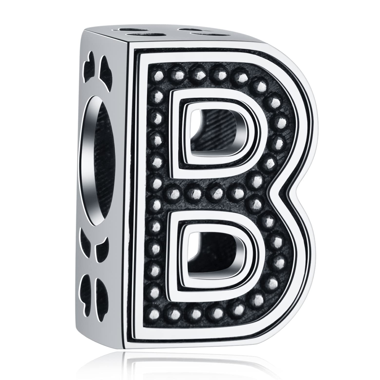 Letter B Charms, Initial B Alphabet Beads in Vintage 925 Sterling Silver, fits Pandora Birthday Charm Bracelet, Gift for BFF/Brother/Best Friends