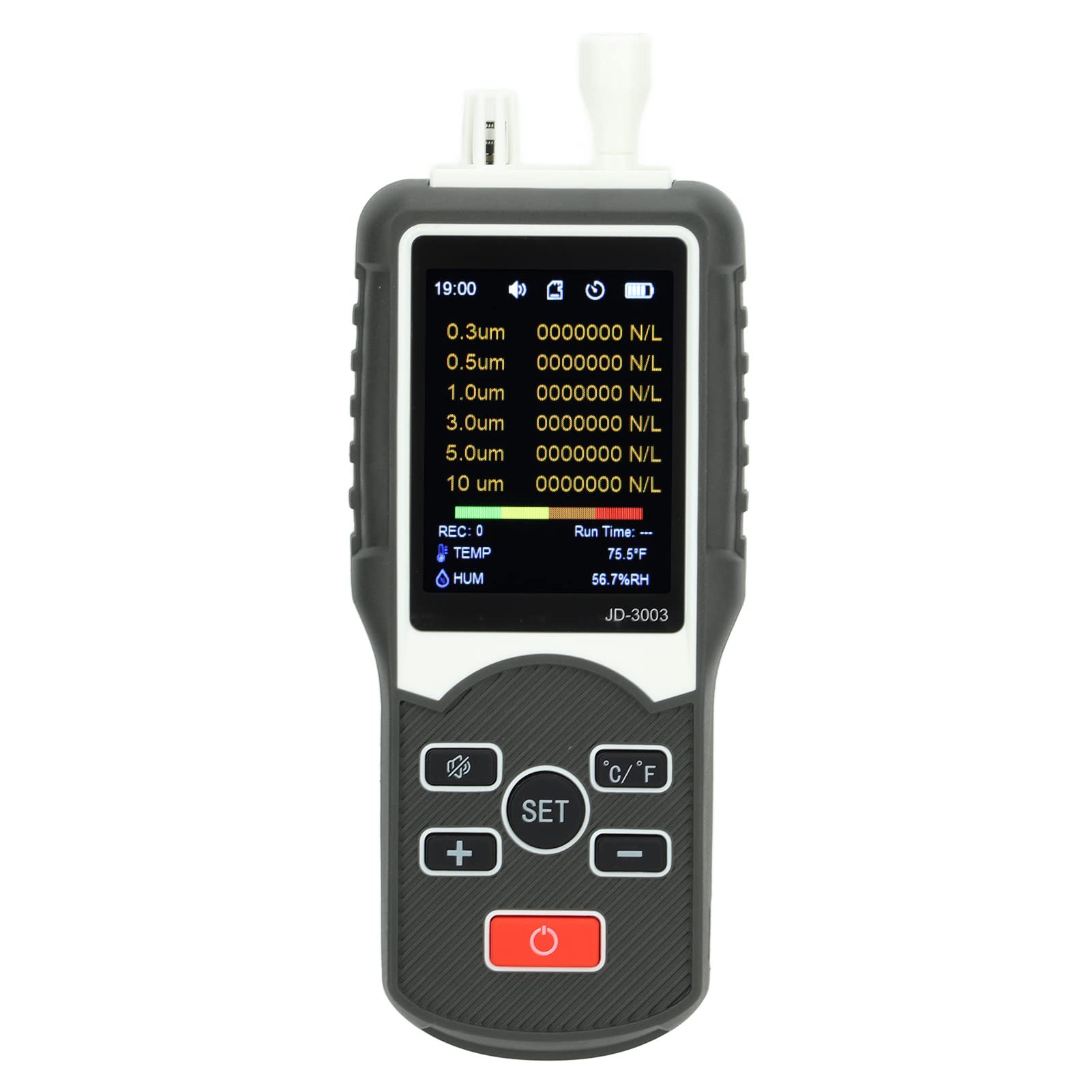 Dust Particle Counter, 0.3μm~10μm Handheld Air Quality Dust Particle Monitor Real Time Recording Rechargable Portable Particulate Matter Tester with Storge Box for Indoor Outdoor