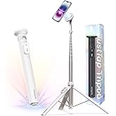 KraftGeek 66'' Magnetic Phone Tripod for iPhone MagSafe – Automatic Selfie Stick with Remote, Portable Tripod Stand for Video Recording, Travel, Vlogging (White)