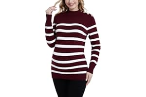 Bhome Maternity Sweater Turtleneck Stripes Long Sleeve Knit Sweater Loose Pregnant Pullover with Buttons Top