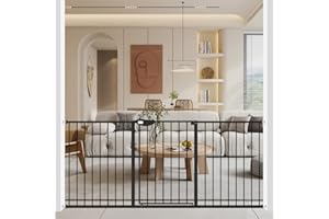 WAOWAO Triple Lock Baby Gate Extra Wide 67.32-72.04" Pressure Mounted Walk Through Swing Auto Close Safety Black Metal Dog Pet Puppy Cat for Stairs,Doorways,Kitchen