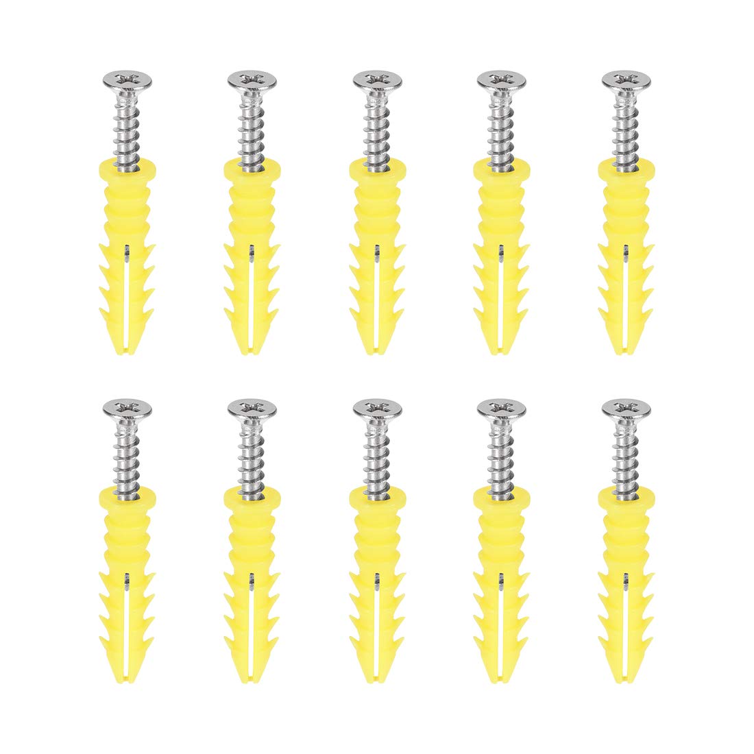 sourcing map 8x35mm Plastic Expansion Tube for Drywall with Screws, Yellow 10pcs