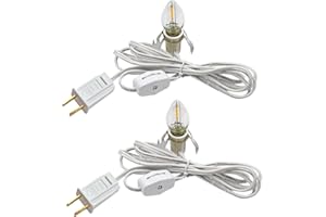 MX232 Set of 2 Accessory Cord with 2 Led Light Bulb 6 Ft White Cord with On/Off Switch Plugs e12 Candelabra LED Light Bulbs and Clips for Halloween Christmas Decorations Craft Village House Decoration
