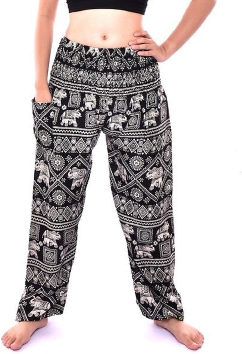 Bohotusk Womens Bohemian Harem Pants Elephant Print - Sizes To Fit UK 8 to 22 – Boho Hippy Trouser for Ladies - Perfect for Hippie Festivals Lounge Beach Wear - Donations Made To Elephant Conservation