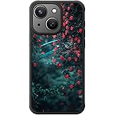 FUNMIKO Cute iPhone 15 Plus Phone Case Wireless Charging & Military-Grade Protection - Trendy Wildflower Design for Women Girls, Matte Cover with Shockproof Corners - Blooming Red Florals