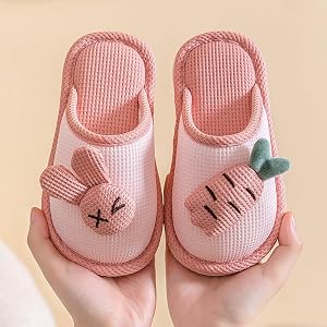 Cartoon Kids Slippers Soft Linen Household Parenting Boy Girls Indoor Slippers Non-Skid Fish Mouth Floor Slippers for Childre