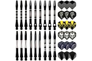 Lavishio 24/18Pcs Dart Flights and Stems Sets Durable Metal Stems, Colourful Dart Flights and Stems Combination, Aluminium 2BA Threaded Dart Fittings (Multi-Size Set)