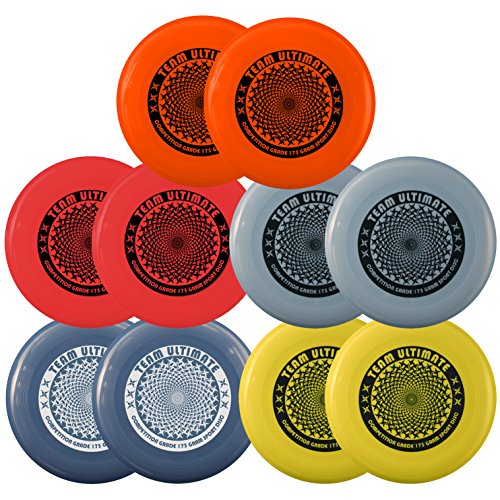 Pack of 10 Da Vinci Team Ultimate 175 Gram, 10.75 Inch Flying Sport Discs, 5 Colors